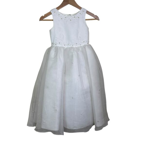 Vivian Nicole Size 6 White Tulle Bling Flower Girl First Communion Dress - Picture 1 of 10